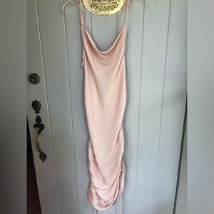 Nude cowl neck fitted dress